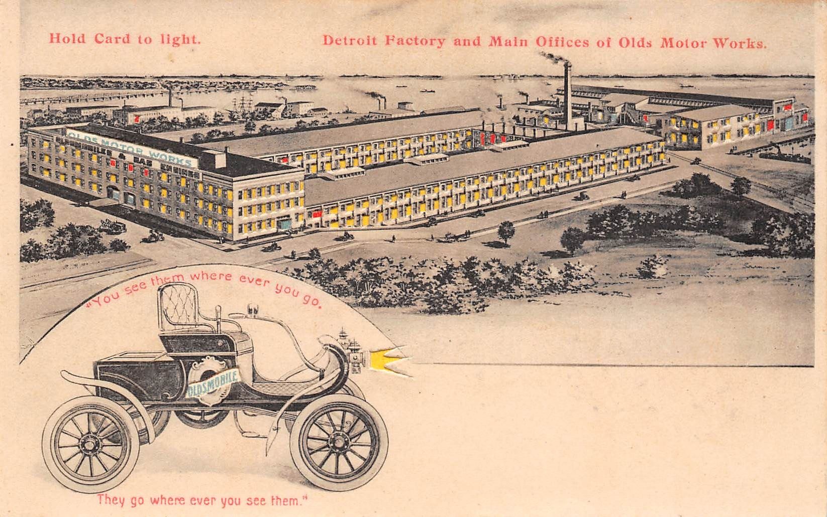 Hold to Light Oldsmobile Detroit Auto Factory Postcard - Mary L. Martin Ltd
