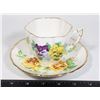 VICTORIA HAND PAINTED PANSY TEACUP WITH ROYAL