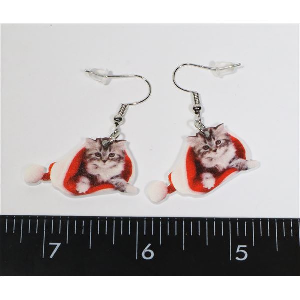 NEW KITTIES IN SANTA HATS DROP EARRINGS