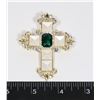 Image 1 : NEW GREEN RHINESTONE FAUX PEARL CROSS