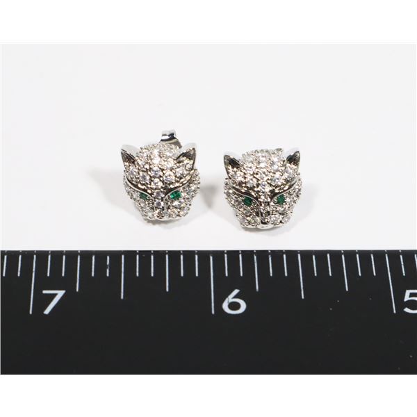 NEW RHINESTONE GREEN EYED LEOPARD STUD