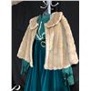 Image 2 : GREEN/BEIGE FAUX VELVET SKIRT, BLOUSE AND CAPE COAT, DAILY RENTAL PRICE $120