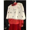 Image 2 : RED/WHITE VELVET SKIRT, BLOUSE, FAUX FUR COAT, DAILY RENTAL PRICE $105