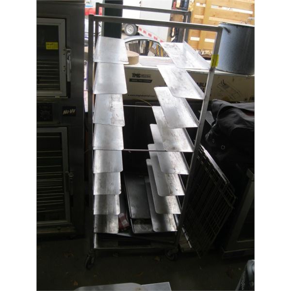 STAINLESS STEEL PAN RACK W/MISC. PANS