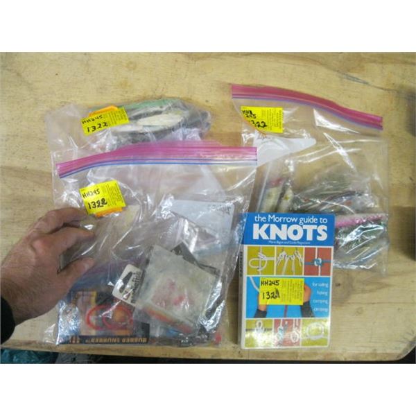 3 BAGS OF ASST. FISHING LURES & A KNOT BOOK