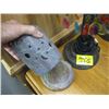 Image 2 : TABLELAMP (NEEDS REPAIR, HAS BEEN GLUED), SAD IRON & DECORATIVE CANDLEHOLDER