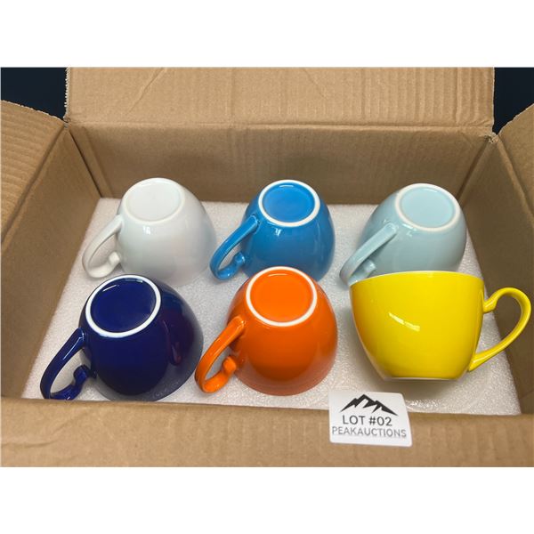 Lot of 1 Box of Porcelain Colorful Tea Cups with Saucers - 6PCS/Colours