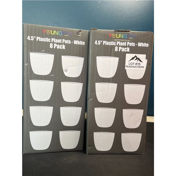 Lot of 2 Boxes of 4.5" Plastic Plant Pots - 8 Pots Per Box