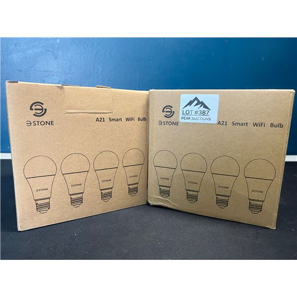 Lot of 2 Multi-Packs of E-Stone A21 Smart Wifi LED Light Bulbs - 4 Per Box/8 Smart Bulbs Total!