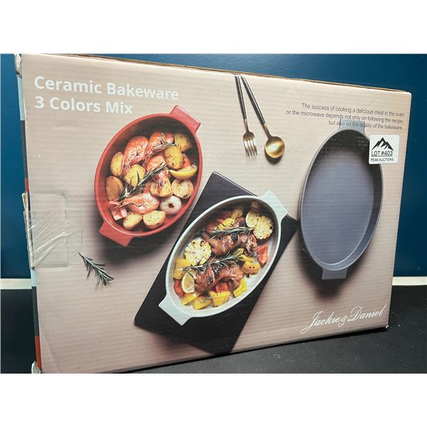Lot of 1 Ceramic Bakeware 3PC Colour Set