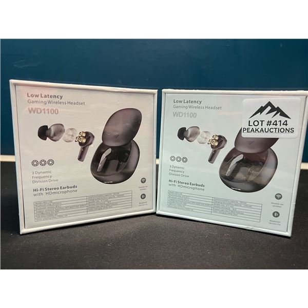 Lot of 2 Pairs of TWS WD1100 Low Latency Triple Dynamic Driver Gaming Wireless Headphones/Earbuds