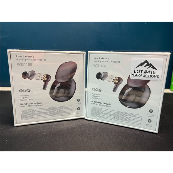 Lot of 2 Pairs of TWS WD1100 Low Latency Triple Dynamic Driver Gaming Wireless Headphones/Earbuds