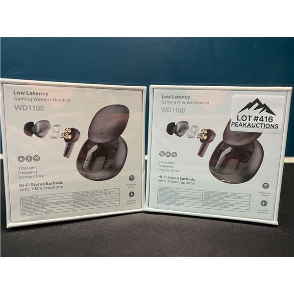 Lot of 2 Pairs of TWS WD1100 Low Latency Triple Dynamic Driver Gaming Wireless Headphones/Earbuds