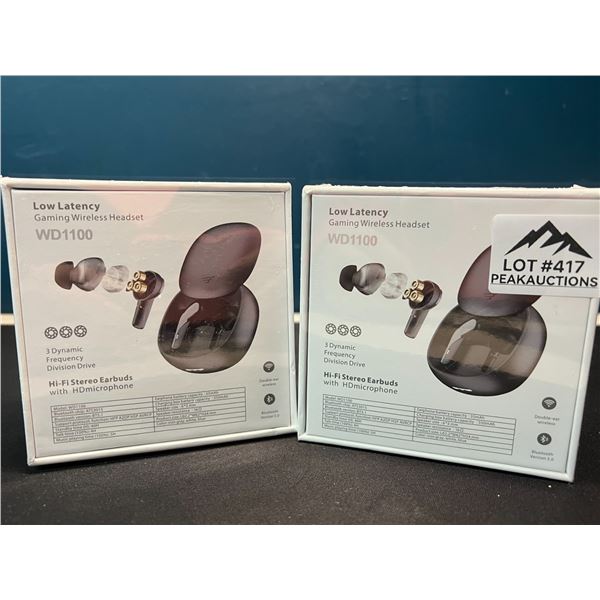 Lot of 2 Pairs of TWS WD1100 Low Latency Triple Dynamic Driver Gaming Wireless Headphones/Earbuds