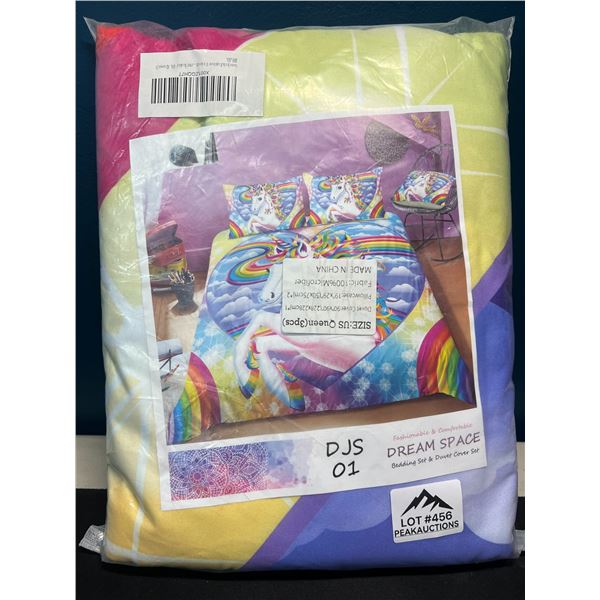 Lot of 1 Queen Size Rainbow Unicorn Duvet Cover Set