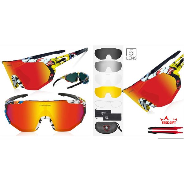 Lot of 2 Pairs of Queshark Optics Polarized Cycling Glasses w/ 5 Interchangeable Lenses