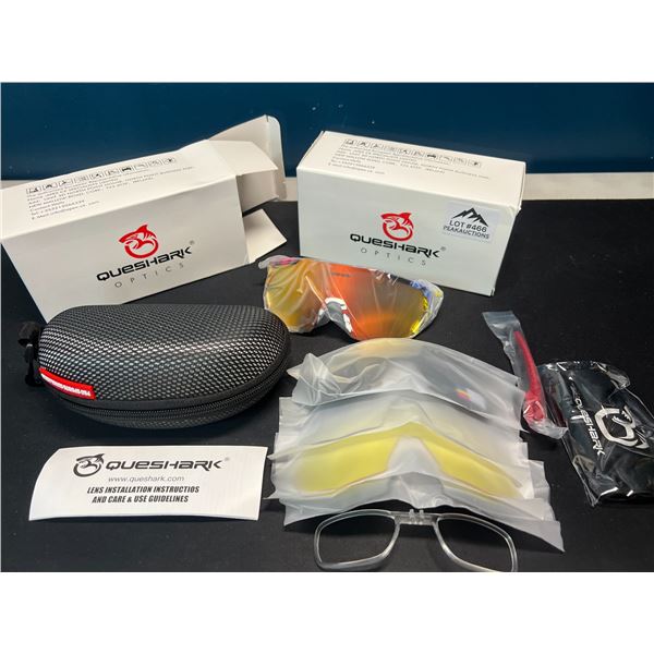 Lot of 2 Pairs of Queshark Optics Polarized Cycling Glasses w/ 5 Interchangeable Lenses