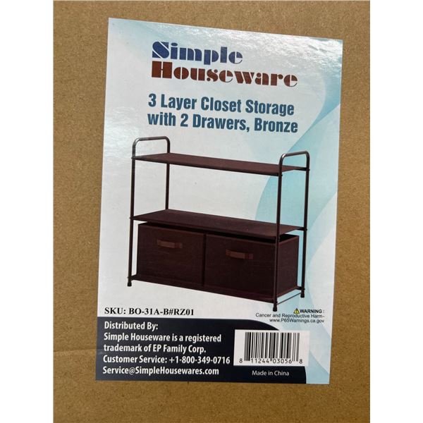 Lot of 1 Simple Houseware 3 Layer Closet Storage Organizer w/ 2 Drawers - Bronze