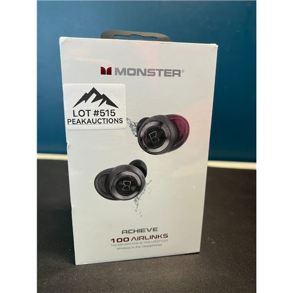 Lot of 1 MONSTER Achieve 100 Airlink Wireless Bluetooth Earbuds - Brand new SEALED!