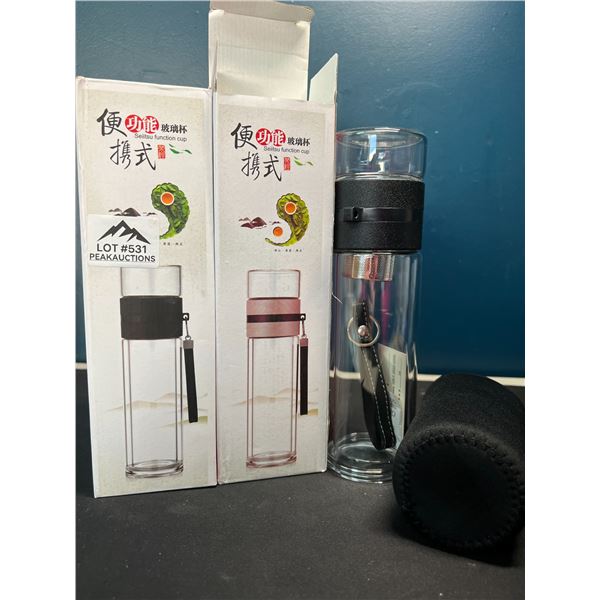 Lot of 2 Tea Infusing Glass Bottles/Travel Tumblers