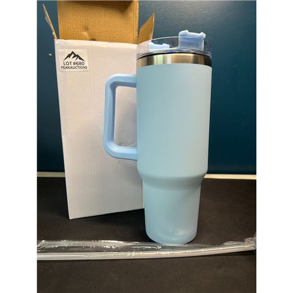 Lot of 1 Tall 40oz Stainless Steel Insulated Tumbler Mug with Handle & Straw - Light Blue