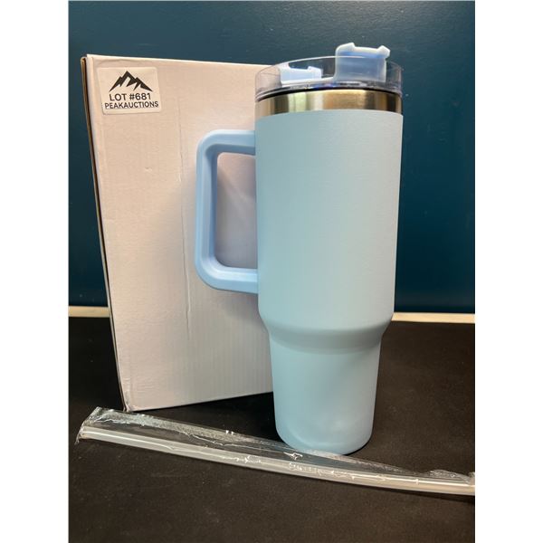 Lot of 1 Tall 40oz Stainless Steel Insulated Tumbler Mug with Handle & Straw - Light Blue