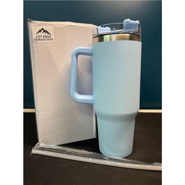 Lot of 1 Tall 40oz Stainless Steel Insulated Tumbler Mug with Handle & Straw - Light Blue
