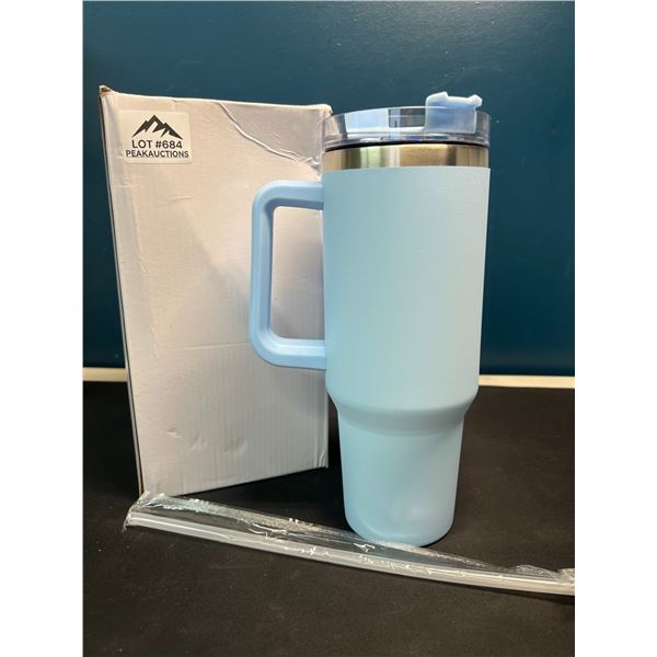 Lot of 1 Tall 40oz Stainless Steel Insulated Tumbler Mug with Handle & Straw - Light Blue