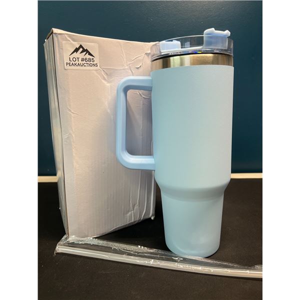 Lot of 1 Tall 40oz Stainless Steel Insulated Tumbler Mug with Handle & Straw - Light Blue