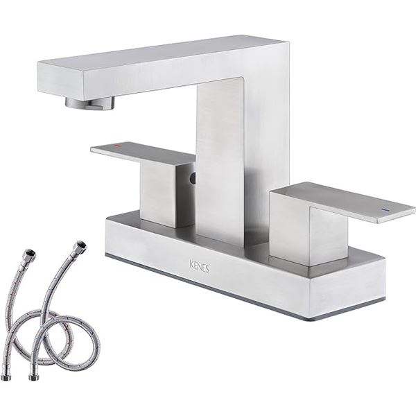 Lot of 1 KENES Two-Handle Centerset Bathroom Sink Faucet - Brushed Nickel Silver