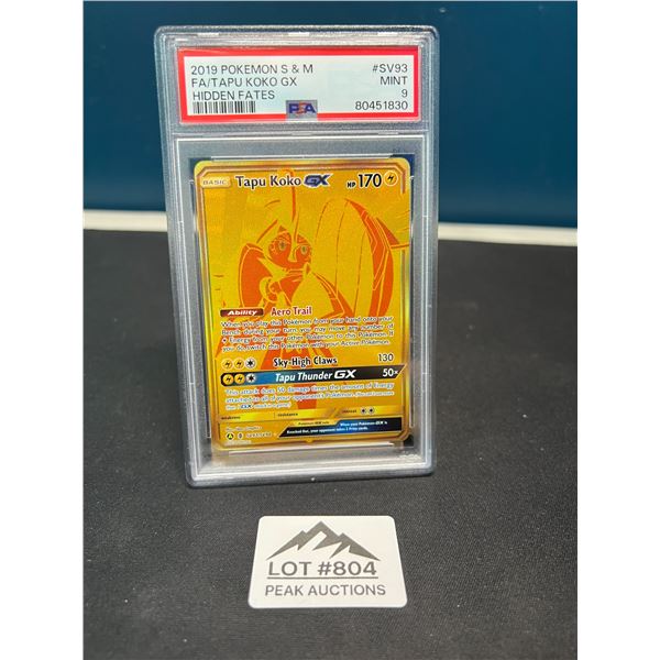Lot of 1 2019 Pokemon Sun & Moon Full Art Tapu Koko GX Hidden Fates Pokemon Card - PSA Graded 9