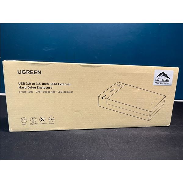 Lot of 1 Ugreen USB 3.0 to 3.5in SATA External Hard Drive Enclosure