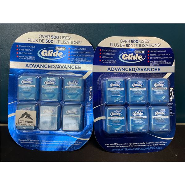 Lot of 2 Multi-Packs of Oral-B Glide Advanced Teeth Floss - 6 units per pack/12 total