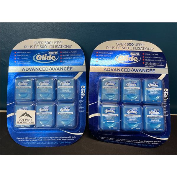 Lot of 2 Multi-Packs of Oral-B Glide Advanced Teeth Floss - 6 units per pack/12 total