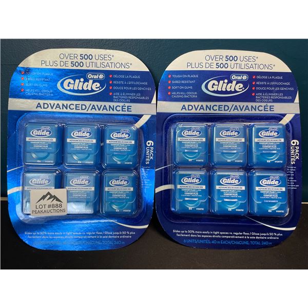 Lot of 2 Multi-Packs of Oral-B Glide Advanced Teeth Floss - 6 units per pack/12 total