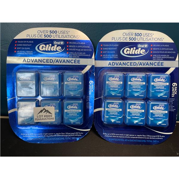 Lot of 2 Multi-Packs of Oral-B Glide Advanced Teeth Floss - 6 units per pack/12 total