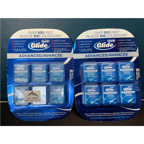 Lot of 2 Multi-Packs of Oral-B Glide Advanced Teeth Floss - 6 units per pack/12 total