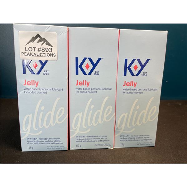 Lot of 3 K-Y Jelly Glide Water-Based Personal Lubricants