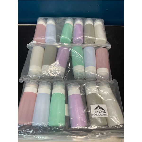 Lot of 3 Multi-Packs of Silicone Travel Bottles/Containers - 6pcs per pack