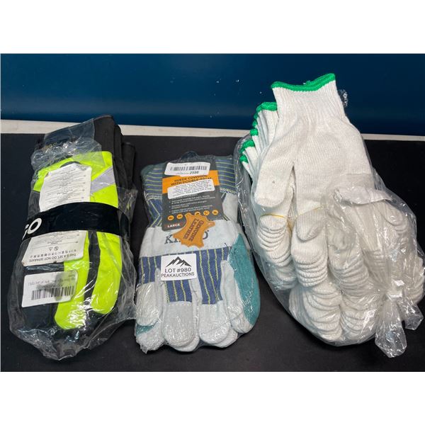 Lot of 3 Sets of Assorted Work Gloves - Multiple Pairs