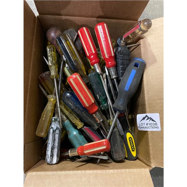 Lot of 1 Box of Assorted Flathead Screwdrivers - Used