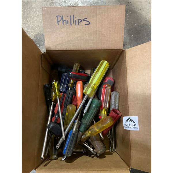 Lot of 1 Box of Assorted Phillips Screwdrivers - Used