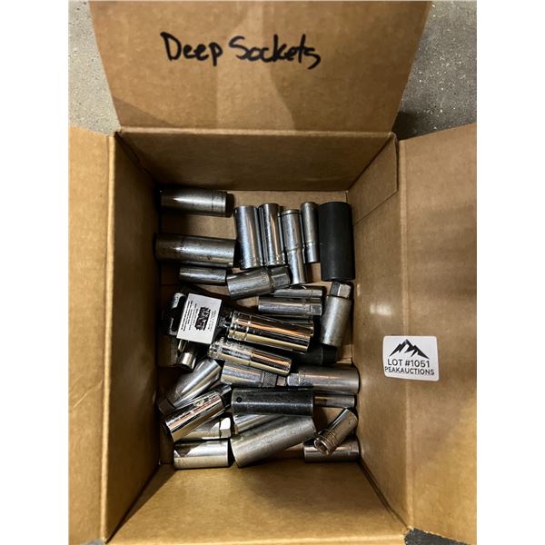 Lot of 1 Box of Assorted Deep Sockets - Used