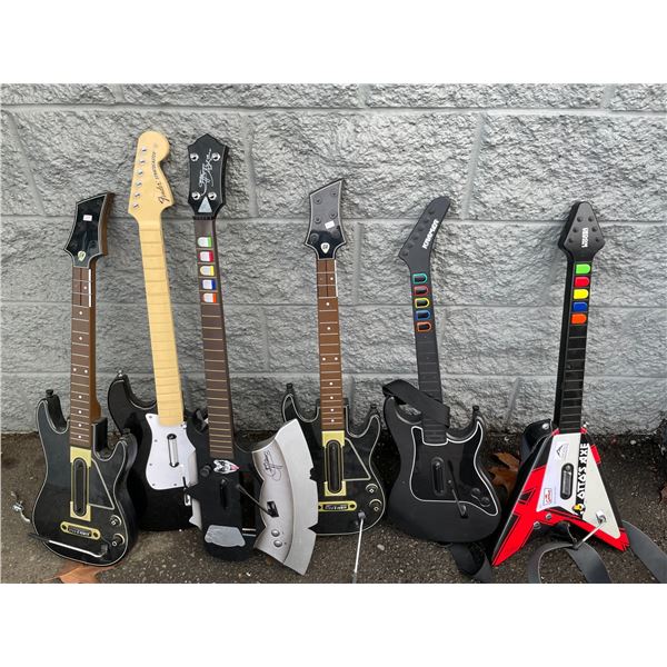 Lot of 6 Assorted Rock-Band Like Guitars - Otto's Axe, Kiss, Fender Stratocaster, Kramer etc. - Used