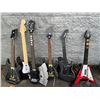 Image 1 : Lot of 6 Assorted Rock-Band Like Guitars - Otto's Axe, Kiss, Fender Stratocaster, Kramer etc. - Used