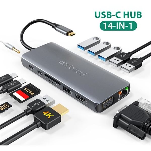 Lot of 2 Dodocool 14-in-1 Multifunctional USB-C Hubs w/ Power Delivery