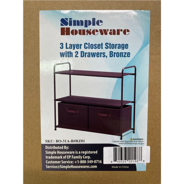 Lot of 1 Simple Houseware 3 Layer Closet Storage Organizer w/ 2 Drawers - Bronze