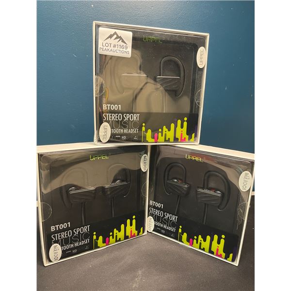 Lot of 3 BT001 Stereo Sport Music Bluetooth Headsets