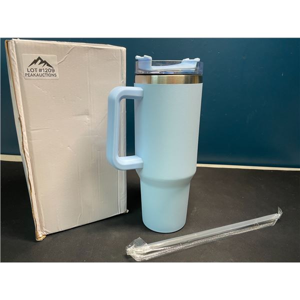 Lot of 1 Tall 40oz Stainless Steel Insulated Tumbler Mug with Handle & Straw - Light Blue