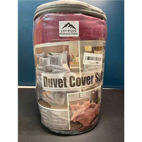 Lot of 1 Fluffy Plush Duvet Cover Set - Queen Size - Red